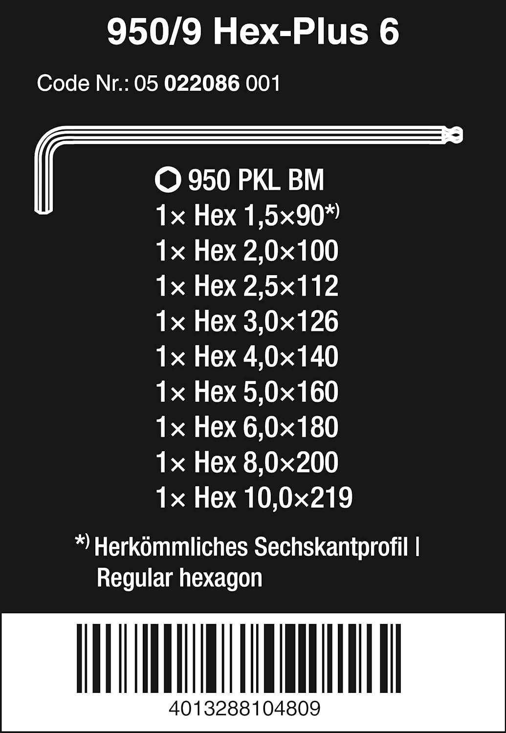 Wera 950 PKL/9 BM N Hex-Plus Ball-end BlackLaser L-key set, 9pc, 05022086001 - Image 3