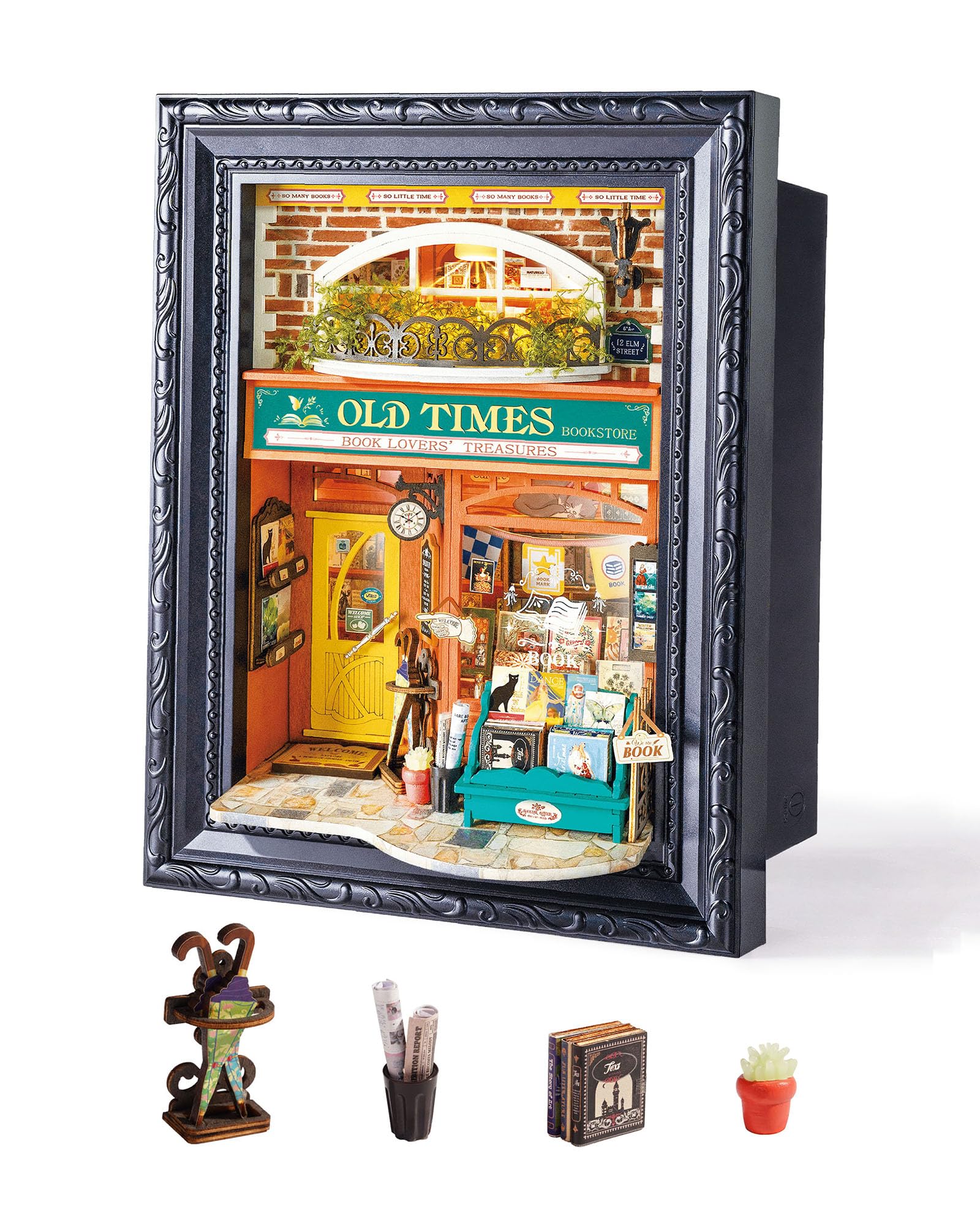 Rolife DIY Miniatur Haus für Erwachsene Wandhängbares Miniatur Puppenhaus mit LED Lichtern Wohnkultur 3D Puzzle Kreatives Geschenk für Erwachsene (Alte Buchhandlung)