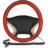 VaygWay Car Heated Steering Wheel Cover-12v Black Soft Plush Warmer Car Steering Wheel Heater-Premium Quality 15 inch Auto Co
