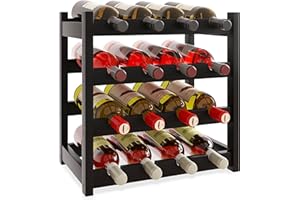 SMIBUY Bamboo Wine Rack, 16 Bottles Display Holder, 4-Tier Free Standing Storage Shelves for Kitchen, Pantry, Cellar, Bar (Black)