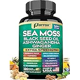 Parrox Sea Moss, Black Seed Oil, Ashwagandha, Turmeric, Chlorophyll, Dandelion, Ginger, Vitamin D3, Black Pepper, Elderberry, ACV, Yellow Dock, Burdock Root, Manuka, Vitamin C, Bladderwrack (120 Caps)