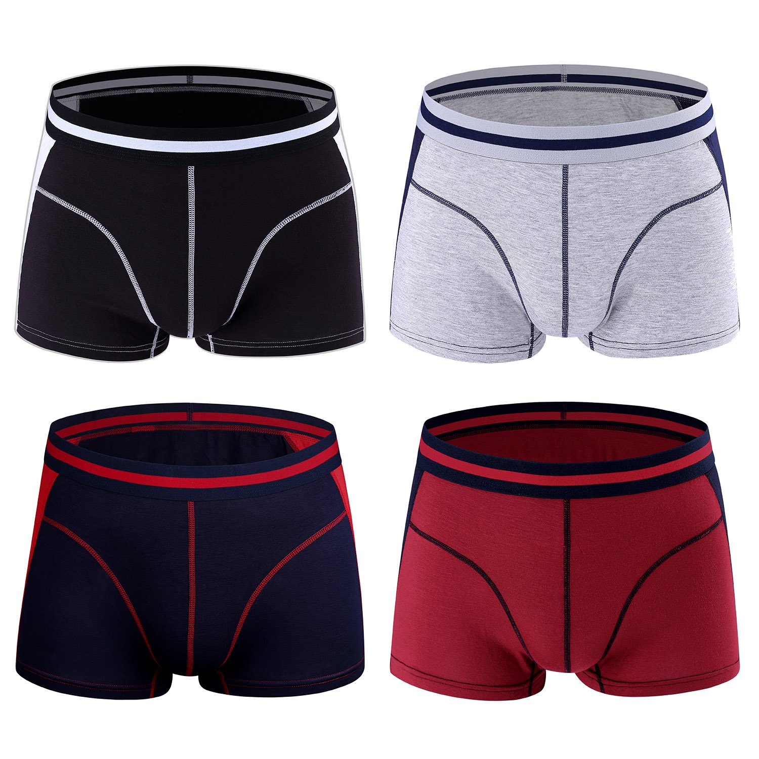 Men\'s Micro Modal Trunks Pack of 4 Underwear Soft Waistband Low Rise Boxer Briefs No Fly Pouch,Size S