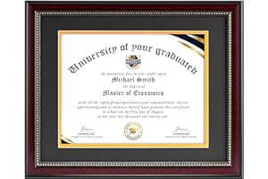 HOUSE DAY 11x14 Diploma Frame 11x14 Display Diploma Frame 8.5 x 11 with High Definition Glass Certificate Frames 8.5 x 11 Degree Diploma Frames with Black over Gold Mat, Mahogany with Gold Beads, 1 Pack
