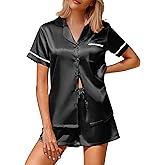 Ekouaer Silk Satin Pajamas 2 Piece Pajamas for Women Set Button Down PJ Short Sleeve and Shorts Pjs Lounge Sets