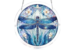 Kaayeewood Acrylic Puzzle for Adult, Colorful Moonlit Dragonfly Sun Catchers Window Hanging Panel 83 Pieces Puzzle SunCatcher
