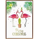 Graphique Christmas Flamingos Holiday Cards - Pack of 15 Cards with Envelopes - Christmas Greetings - Gold Foil and Glitter - Tropical - Boxed Set - 4.75" x 6.625"