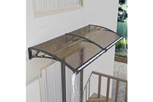 NEBAIKA 40 * 80" Window Door Awning Exterior with Large Drainage Gutter, UV/Rain/Snow Protection Polycarbonate Hollow Sheet Overhang Canopy, Outdoor Awnings for Door Entrance Patio/Porch/Deck Brown