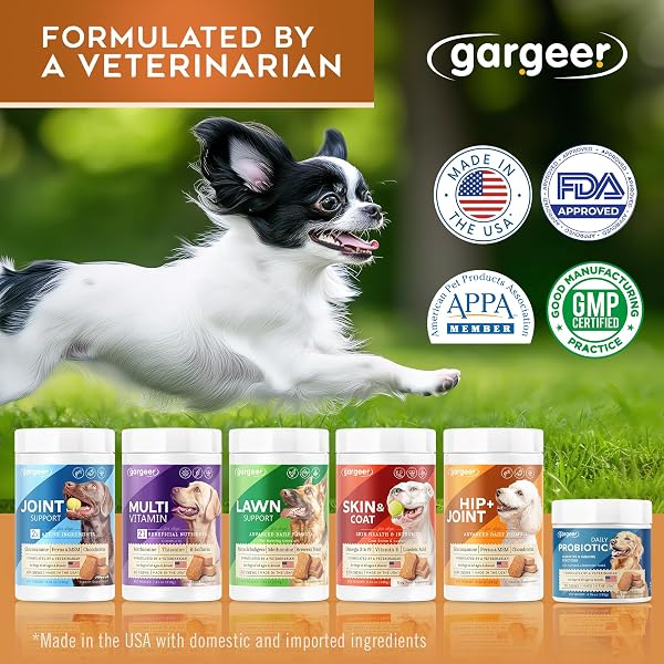 GARGEER HIP & JOINT MOBILITY HEALTH SUPPLEMENT. RICH WITH NATURAL GLUCOSAMINE, MSM AND GREEN LIPPED MUSSEL. VET CREATED – FOR ALL DOG BREEDS & AGES. 160 DUCK FLAVOR SOFT CHEWS. MADE IN THE USA. ENJOY!