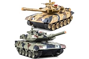 Supdex 1/24 RC Battle Tank Set, Remote Control Russian T90 and German Leopard II Tank Model That Shoots for Kids and Adults, 2.4Ghz Army Toy for Boys 6+ Year Old with Smoke, Sound Effects and Lights