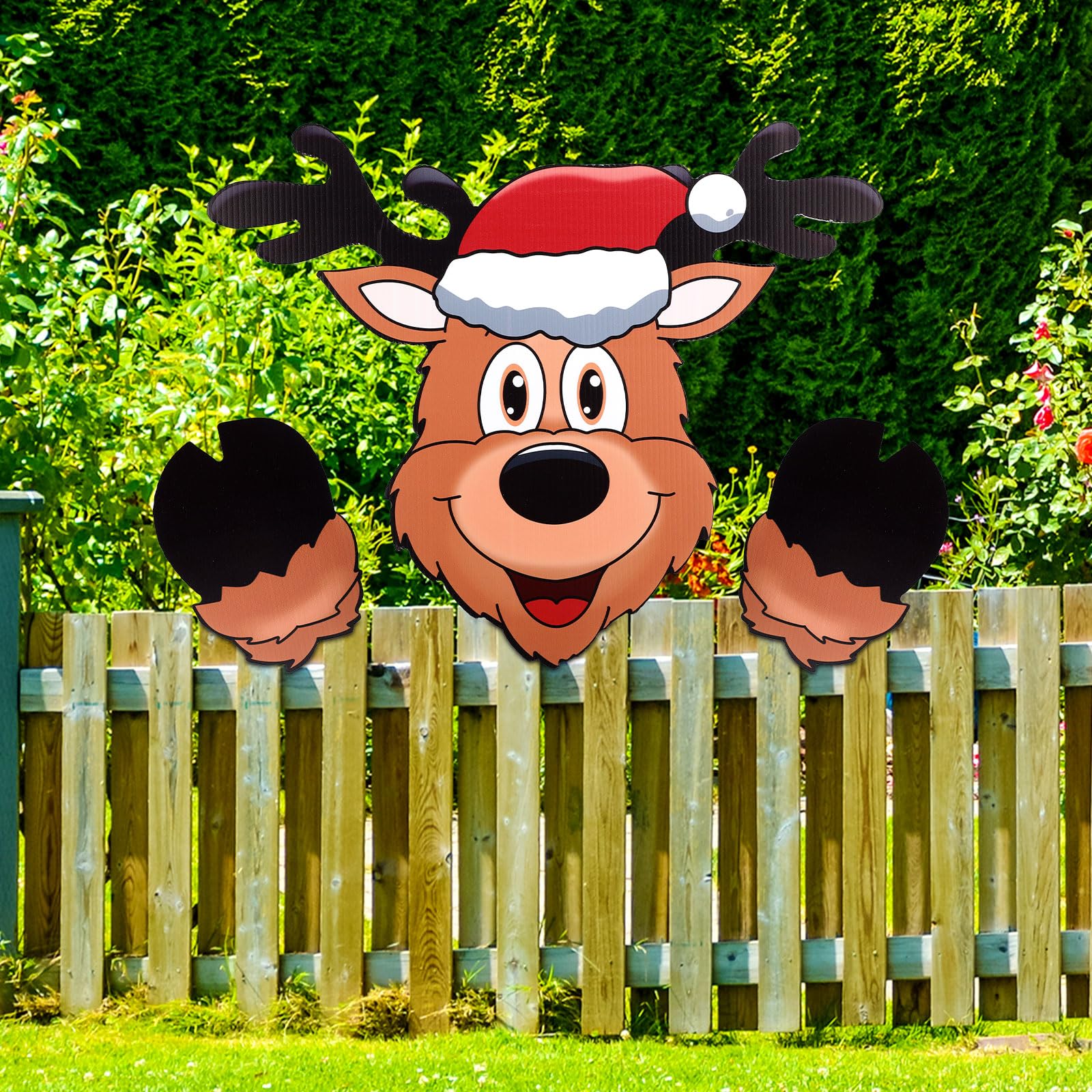 Reindeer Fence Peeker - Outdoor Christmas Yard Decorations for Holiday Garden