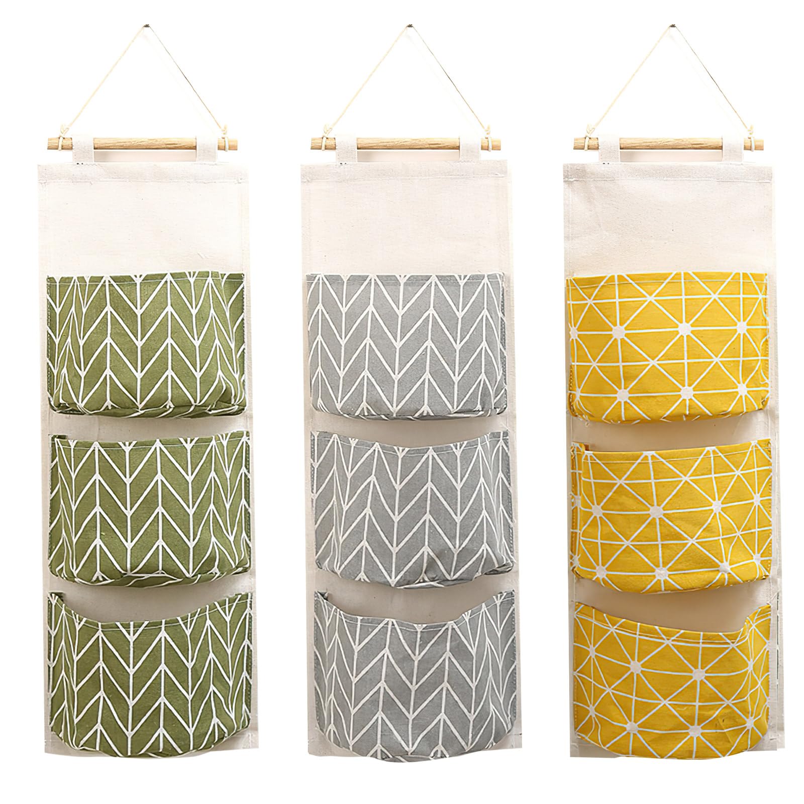 Photo 1 of 3-Pack Wall Hanging Storage Bags – Over-The-Door Organizers with 3 Large Pockets (6.3" × 5.1"), Hanging Closet & Pantry Organizer for Bedroom, Bathroom, Dorm, and More (Set of 3 Colors)