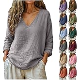 Mvpvko Linen Shirts For Women - 2026 Casual Long Sleeve v Neck Flowy Tunic Tops Dressy Summer Loose Spring Fashion Blouses