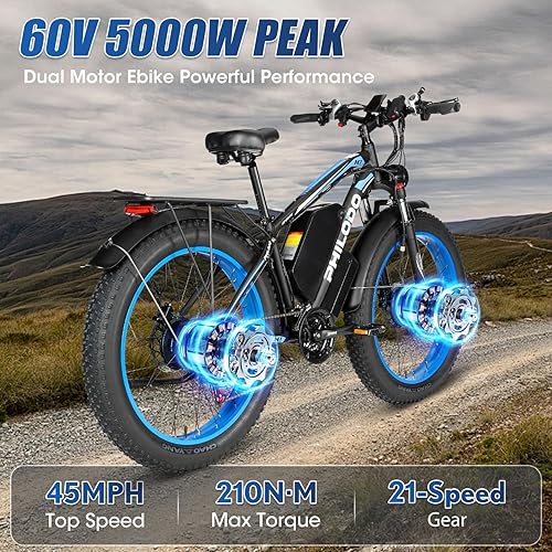 PHILODO Electric Bike for Adults, Fat Tire Ebike 26