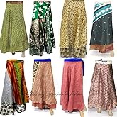 rajwada-fashion Wholesale Lot Two Layers Women's Indian Sari Magic Wrap Around Reversible Long Skirt Multi