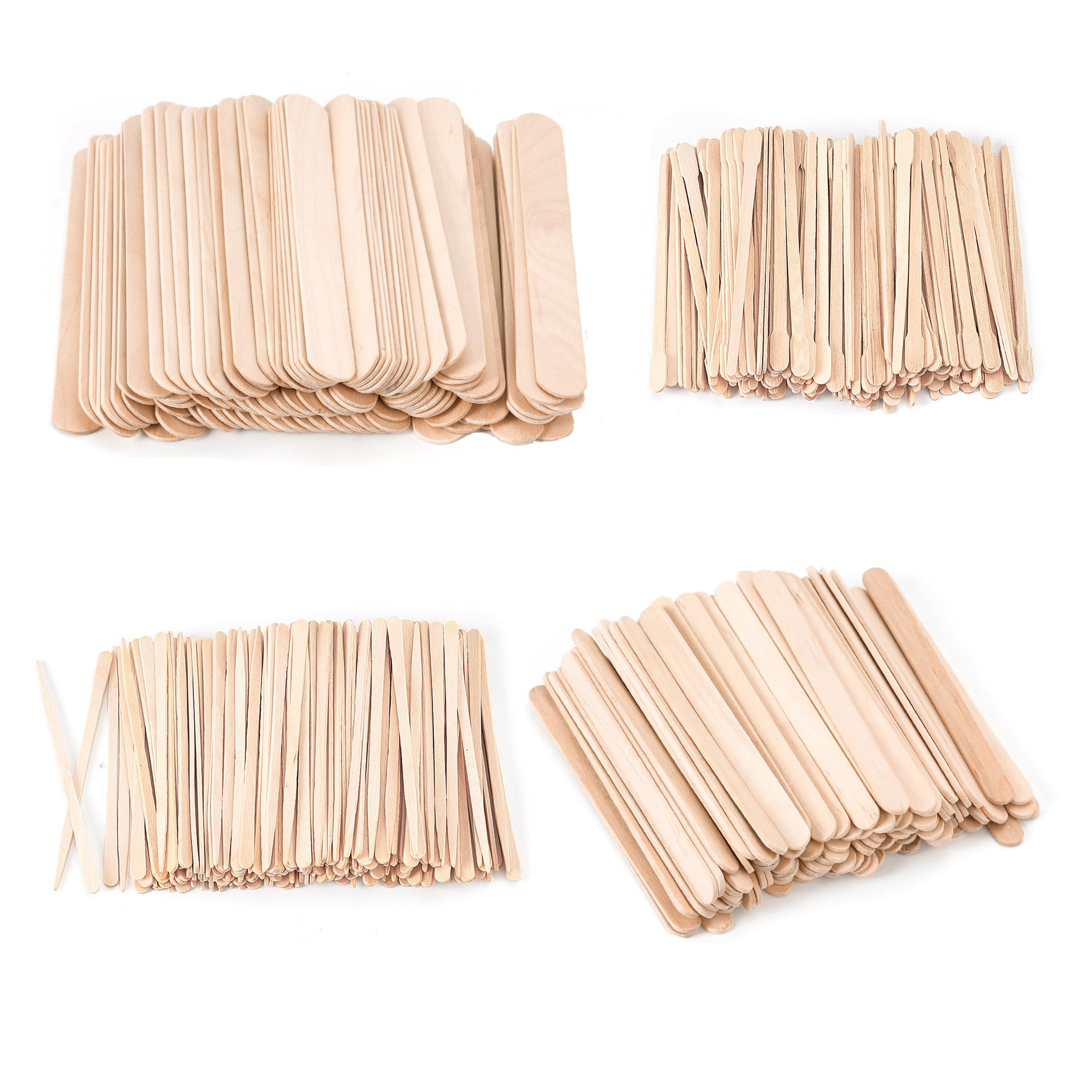 1000Pcs Wooden Wax Sticks, 4 Style Assorted Wood Waxing Sticks for Body Legs Face Waxing Applicator Sticks Eyebrow Wax Spatula Applicator for Hair Removal and Wood Craft Sticks