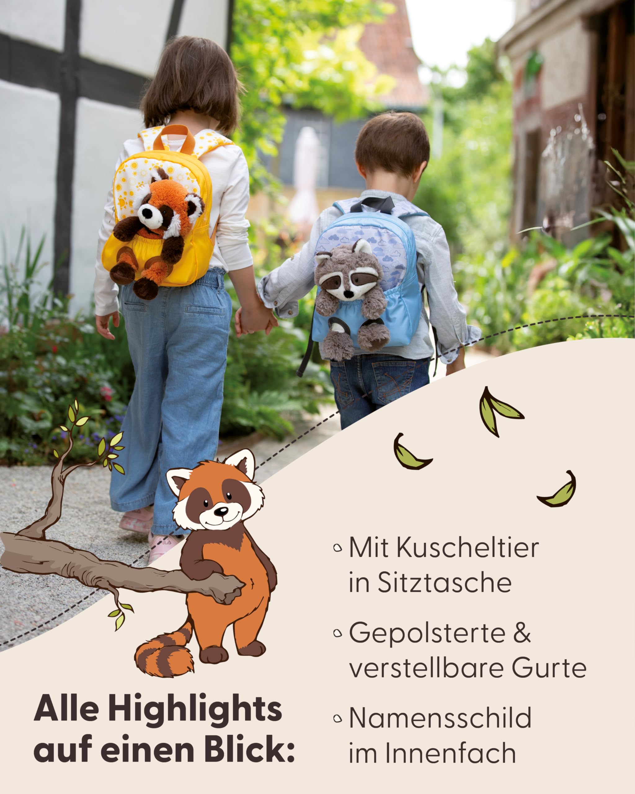 NICI Kinderrucksack blau 2 in 1 mit Kuscheltier Roter Panda 25cm - Kindergartenrucksack Mädchen & Jungen - Weicher Rückenbereich & verstellbare Gurte - 49852 4