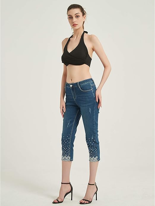 ladies denim capri jeans