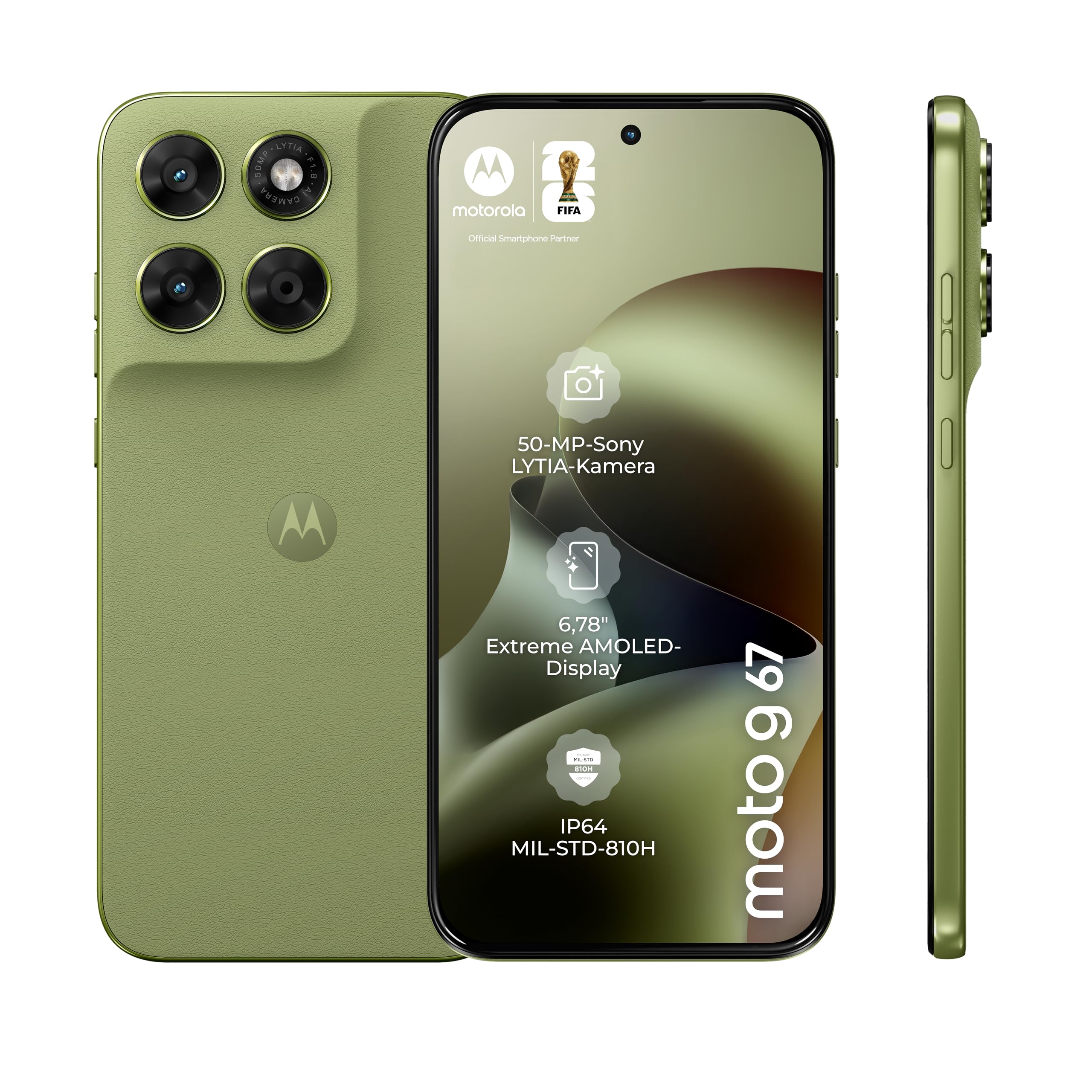 Motorola Moto g67 5G Smartphone (6,78“-Super-HD-Display mit Corning Gorilla Glas 7i, Sturz- und Kratzschutz, 50-MP-Kamera, 4/256 GB, 5100 mAh, Android 16) Pantone Nile