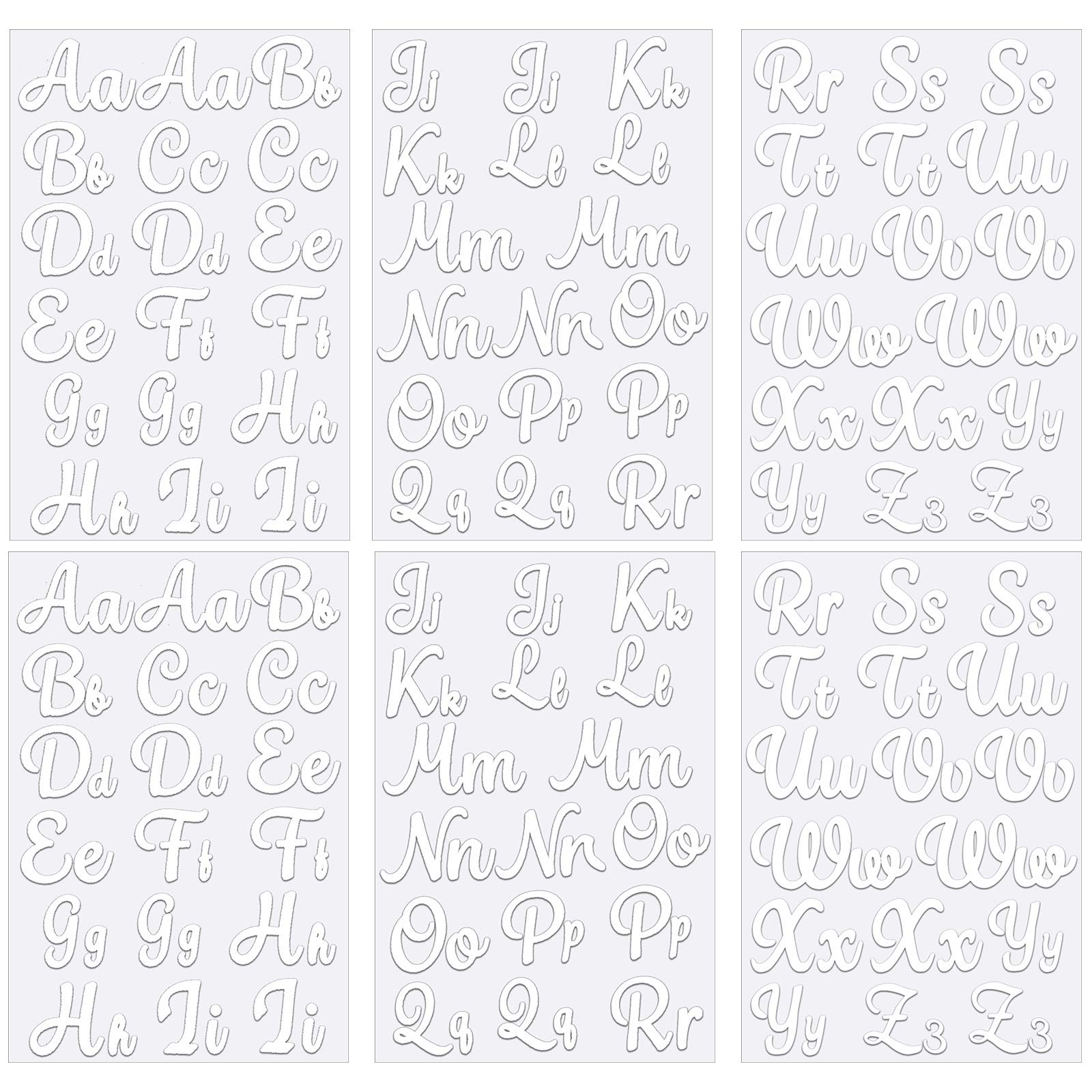 Photo 1 of 6 Sheet 208 Pieces Iron-on Letters Upper and Lower Iron-on Alphabet Soft Flocking Alphabet Heat Transfer Vinyl Letters for T-Shirts Clothes Bags Hats DIY Projects Decor(White)