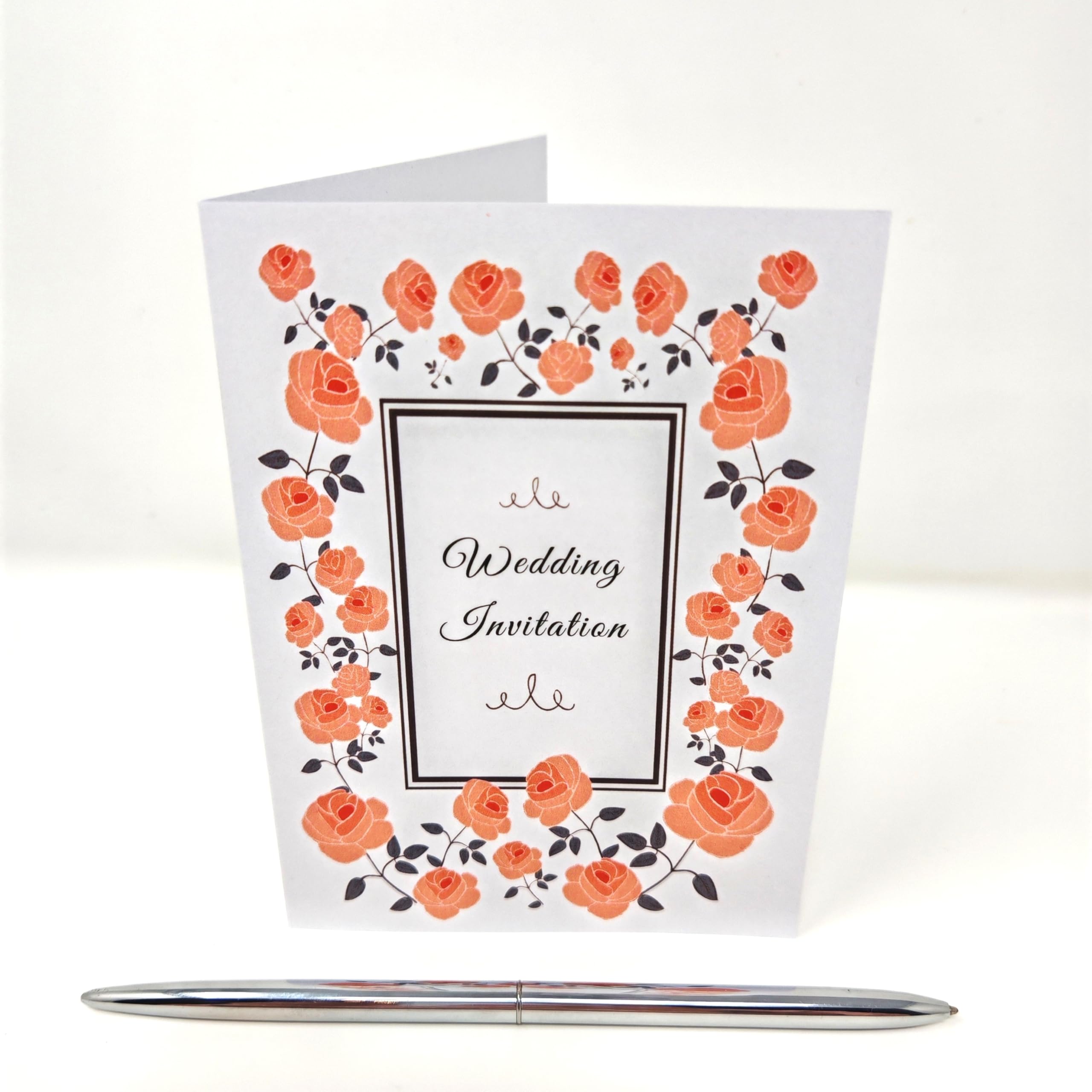 Pack of 10 Beautiful Handmade Sidefold Wedding Invitations with roses