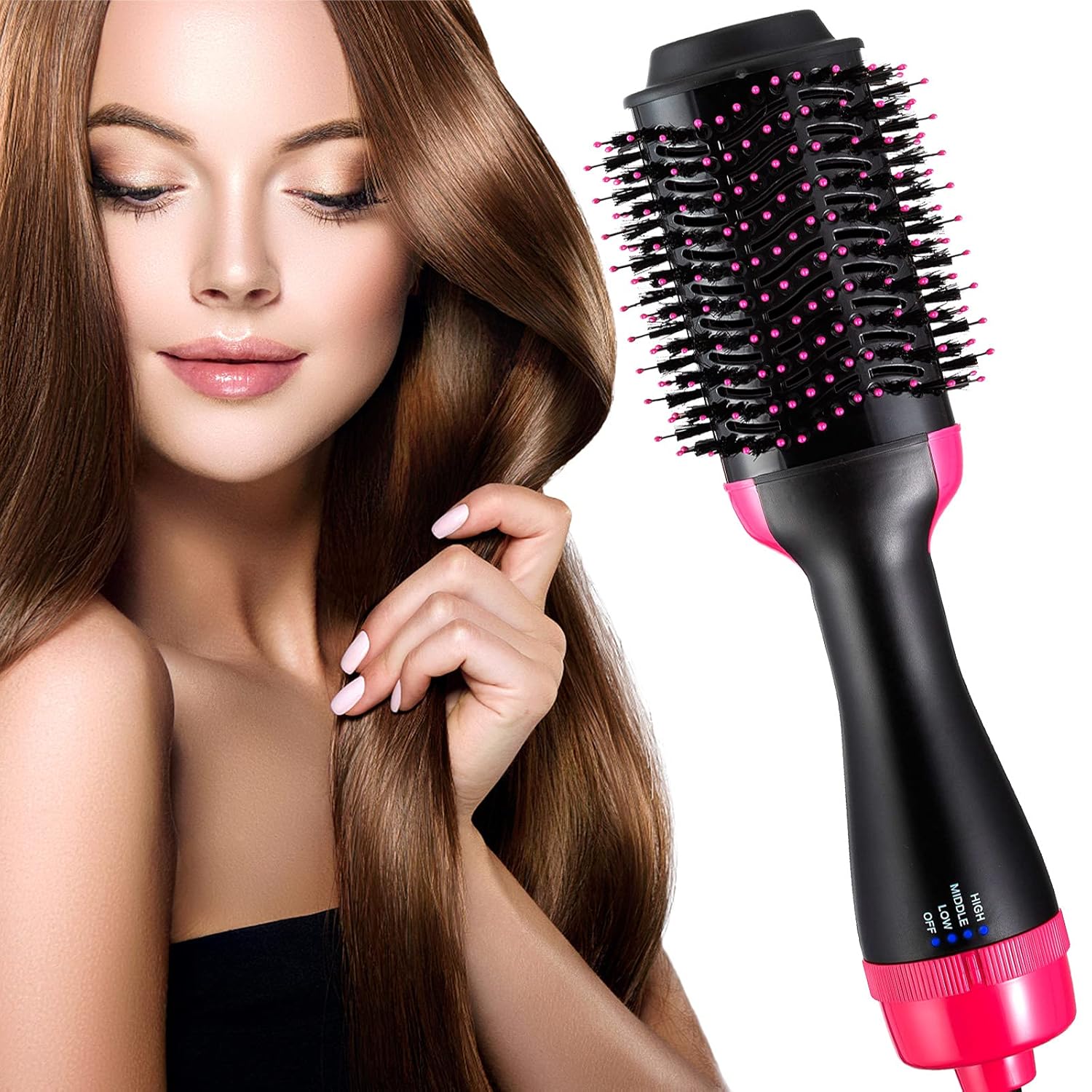 Blow Dryer Brush, Hot Air Brush Hair Dryer Styler One Step Hair Dryer and Volumizer 4 in 1 Brush Blow Dryer Styler for Rotating Straightening, Curling, Salon Negative Ion Ceramic Hair Dryer Brush : Beauty