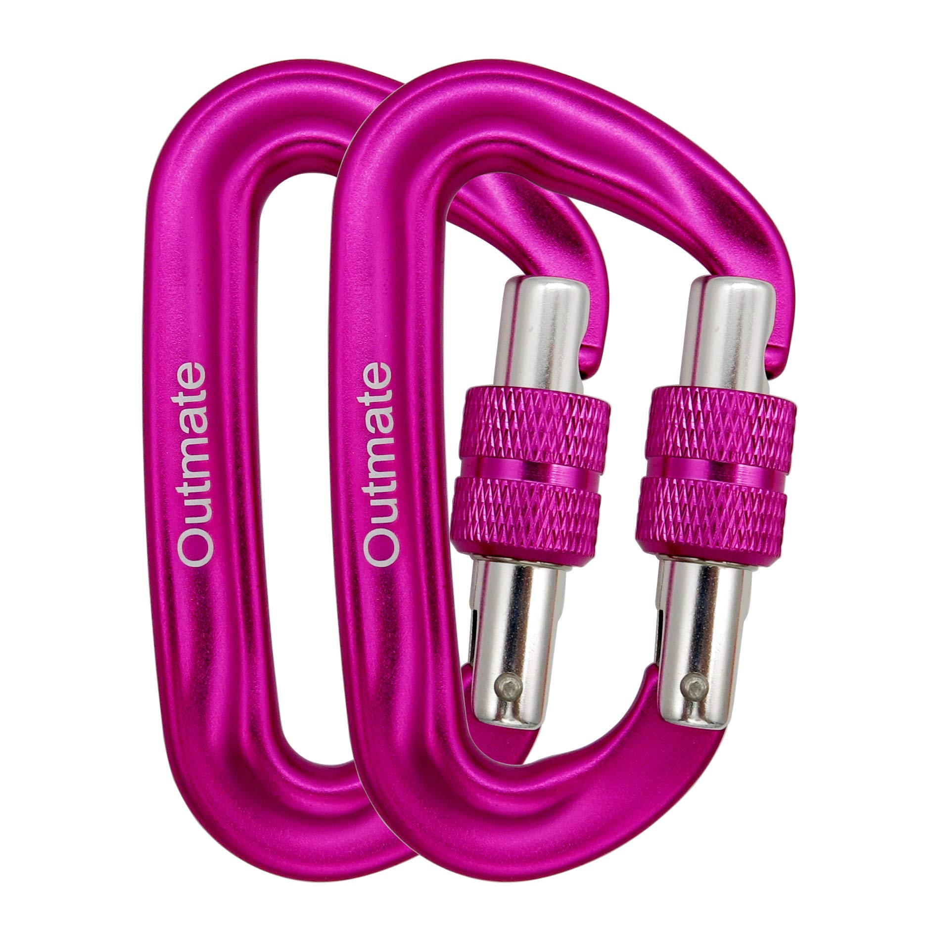 Outmate Carabiner Clip,12kN Aluminium Alloy Screwgate Carabiners,Heavy Duty Clips 2645lbs/1200kg,Perfect Gear for Hammocks Camping Hiking Keyring and Utility(Screw gate,2 Pink)