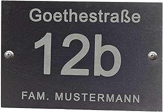 Feiner-Tropfen 30x20cm Hausnummer Schiefer Anthrazit schwarz Gravur Namen groß XXL