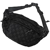 Plaid Checkered Messenger Bag 19.7''x8.7'', Large Capacity Fashionable Crossbody Purse Sling Chest Pack for Women’s Summer Travel, Trendy Fanny Packs Waist Belt Shoulder Handbag with Zipper Pattern