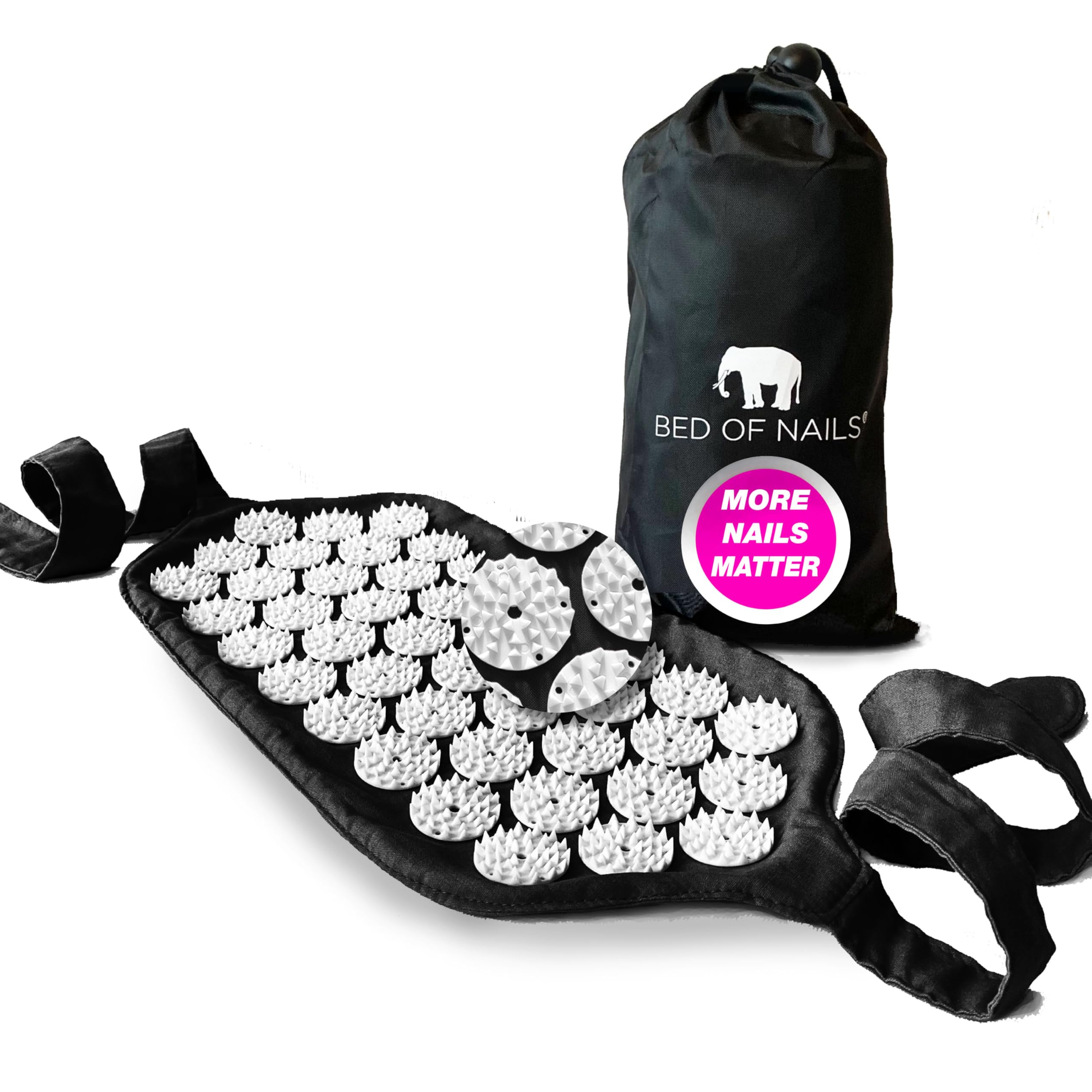 Photo 1 of BED OF NAILS Original Acupressure Strap Wrap — 1,848 Pressure Points — On-the-Go Acupuncture Mat Strap for Back Pain Relief — FSA/HSA Eligible, with Carry Bag, 15 x 8”, Black