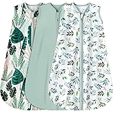 BSTOPPT 3 Pack Baby Sleep Sack 0-6 Months 100% Rayon Cotton Baby Sleeping Bag 2-Way Zipper Toddler Wearable Blankets Comfy Stretchy Lightweight TOG 0.3 (Banana&leaf&green)