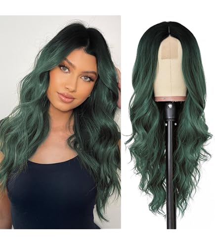 New long green wavy wig cosplay goddess length MORICA Green Wigs For Women Long Wavy Synthetic Green Wig  main image 2