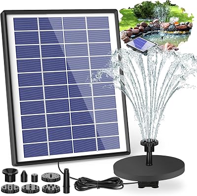 AISITIN 6.5W Solar Fountain with Battery Backup 10 Nozzles Pond Pump