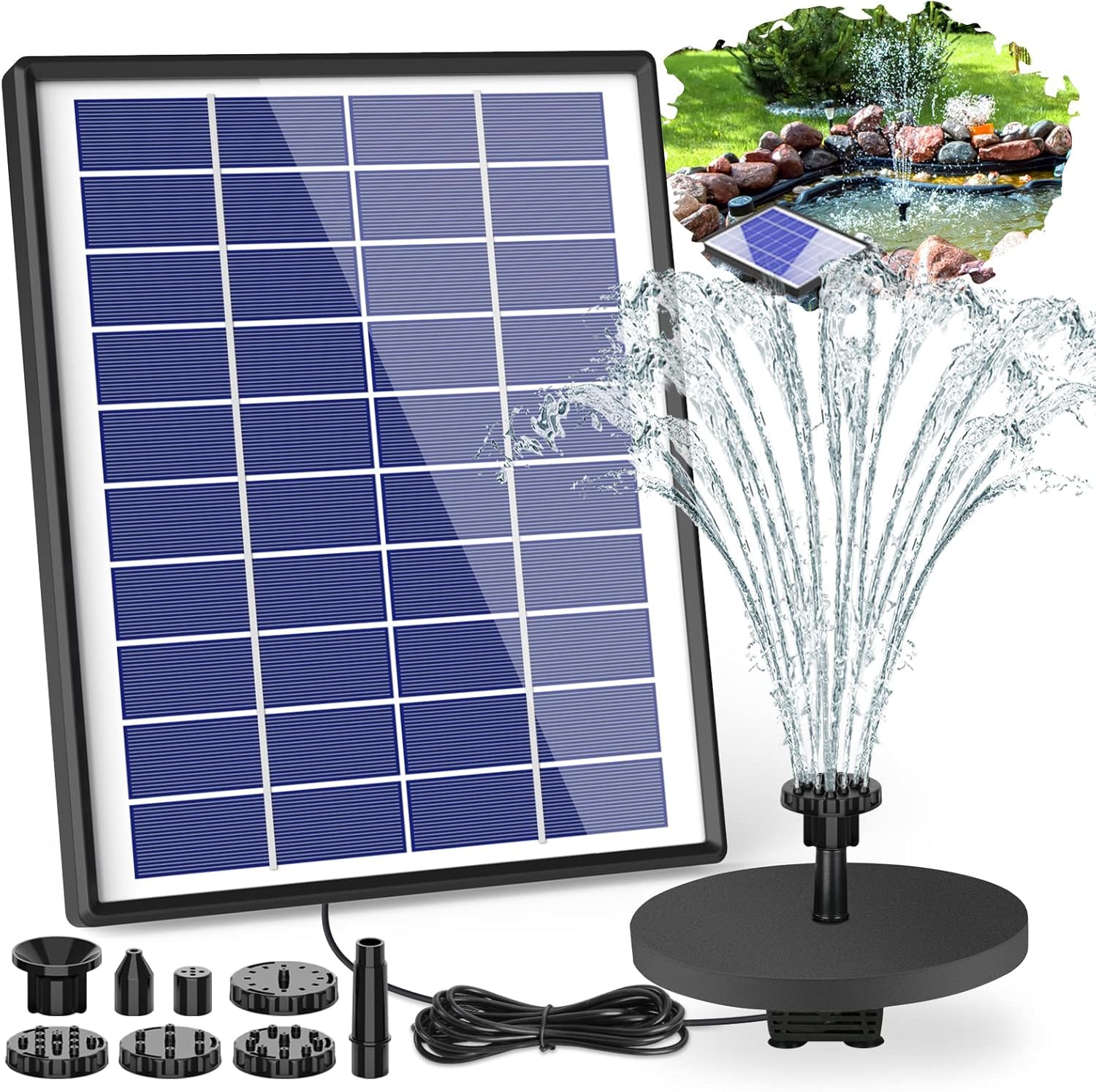 AISITIN 6.5W Solar Fountain with Battery Backup, Upgraded Solar Pond Pump, Solar Floating Fountain Water Feature with 10 Fountain Styles for Garden, Bird Bath, Pond and Fish Container