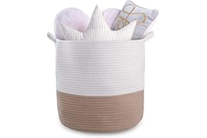 Natemia Rope Storage Basket- Nursery Bin and Toy Organizer (15”x15”x14”), Laundry Basket, Basket for Towels, Pillows and Blankets, Perfect Baby Registry Gift