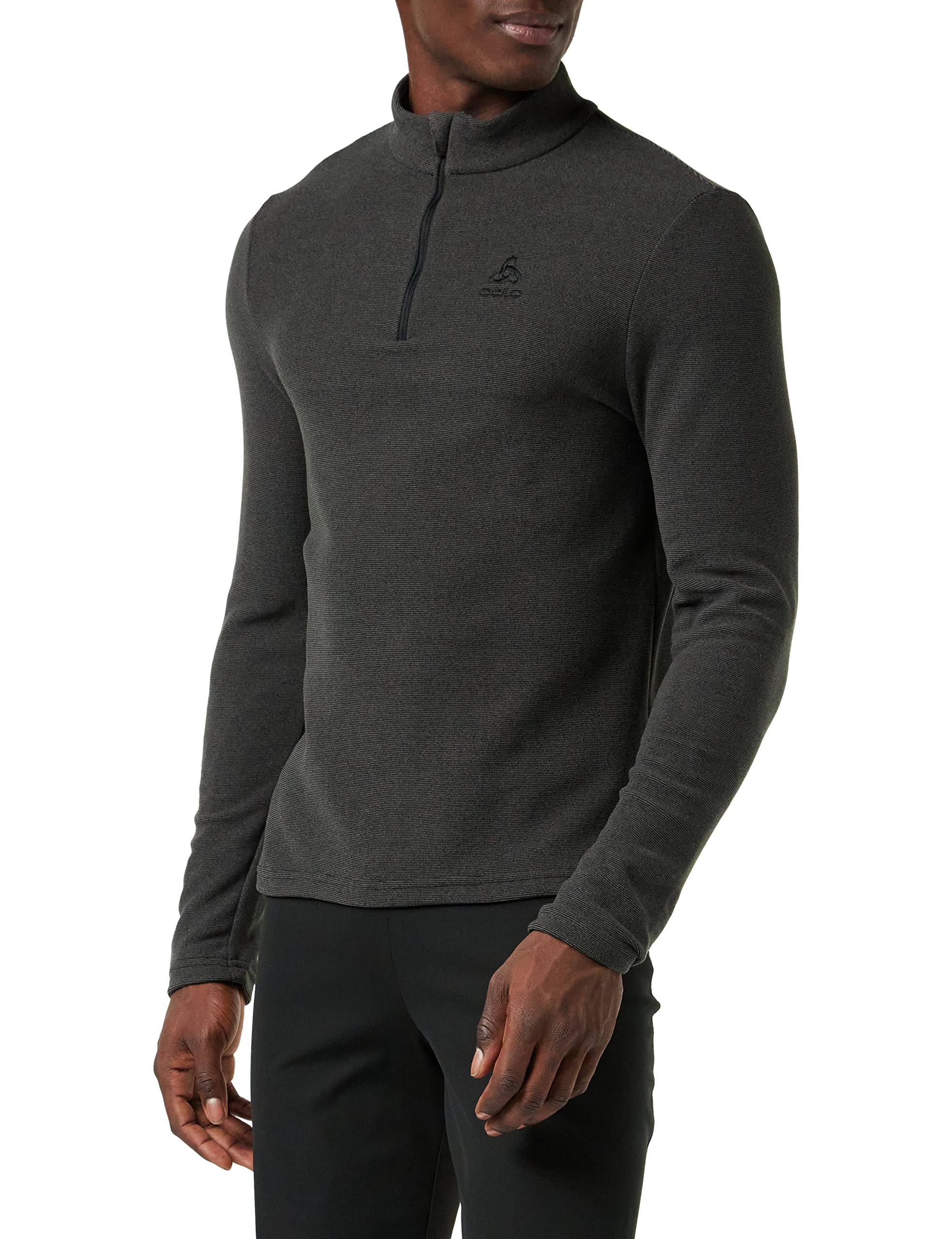 Odlo Fleecepullover für Herren Roy | Shale Grey - Black Stripes | Größe L | Midlayer mit Halbreißverschluss | Langarm Wandershirt