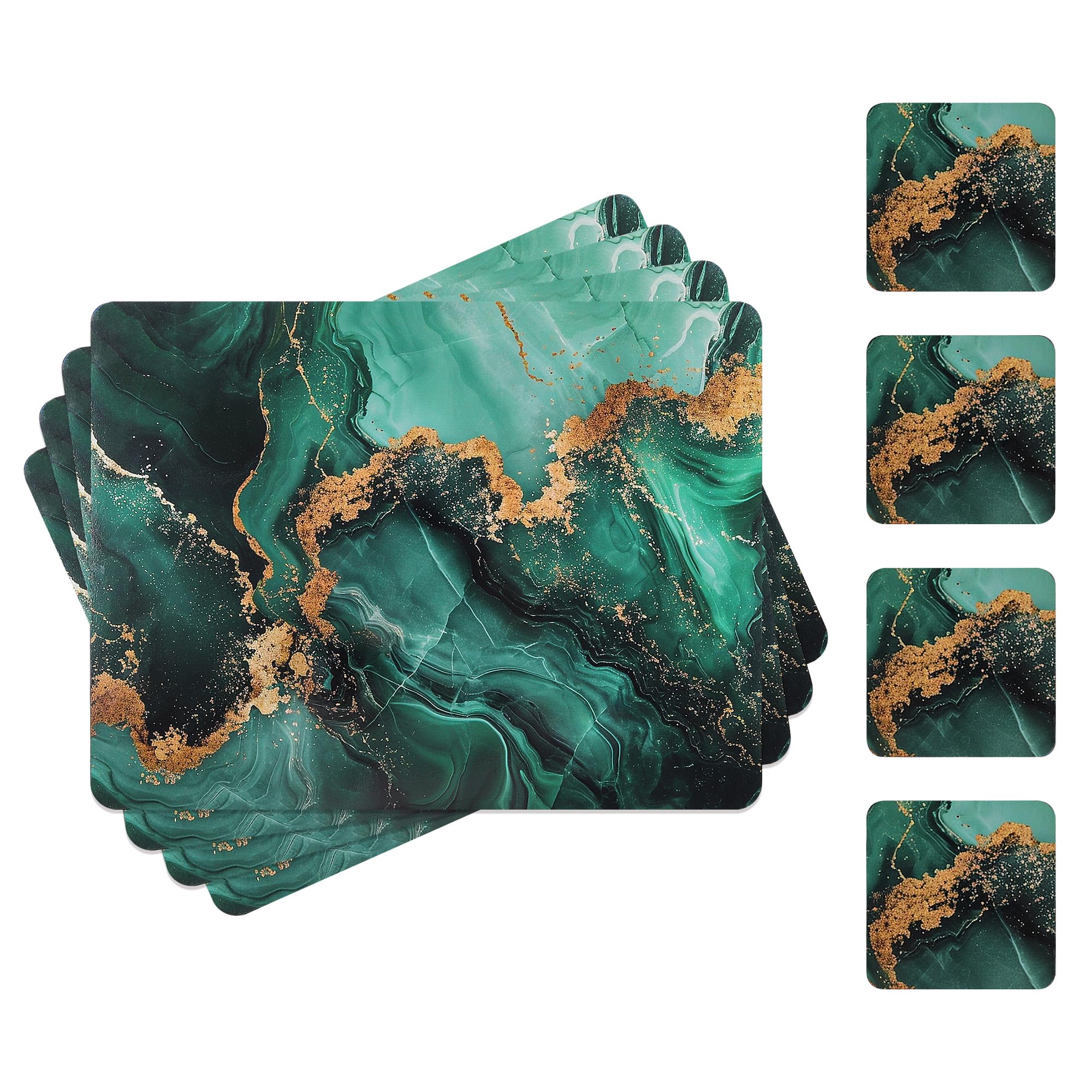 fanquare Cork Placemats Rectangular Placemats and Coaster Sets 4 Dark Green Ink and Wash Painting Marble Place Mats for Table Waterproof Heat Resistant Table Mats for Kitchen Home Decor 41 * 31cm
