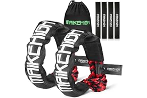 MAIKEHIGH Synthetic Soft Shackle, 1/2" x 22 Inch (56,000lbs Break Strength) Recovery Tow Shackle with Extra Sleeves, 2Pcs (Black and Red)