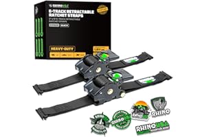Rhino USA 2”x10’ Retractable E-Track Ratchet Straps: 3033lb Max Break Strength Compatible with E Track Rail Systems only– Per