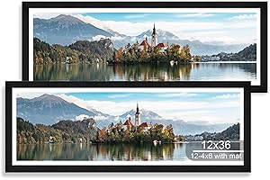 Hongkee 12x36 Picture Frame 2 Packs, Real Glass and Rustic Black Wood Frame, Display Collage Pictures Twelve 4x6 With Mat or Pennant 12 x 36 Without Mat - Horizontal or Vertical Wall Mounting