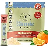 Kinnie Kids Multivitamin with Pre/Probiotic & Organic Superfoods for Kids - 22+ Vitamins & Minerals - Sugar-Free Orange Flavor - Immune, Gut & Oral Health Support - Ages 4+ (30 Sticks)
