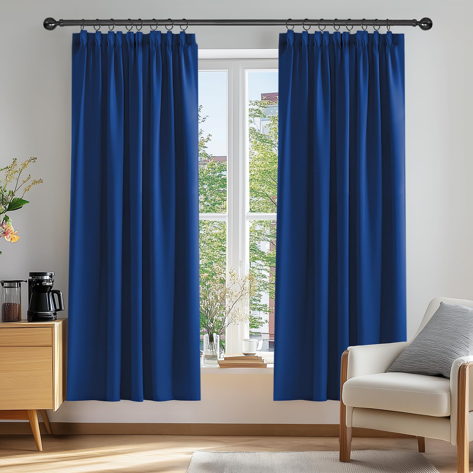 Deconovo Super Soft Pencil Pleat Curtains Thermal Insulated Blackout Curtains for Kids Bedroom 66 x 72 Blue 2 Panels โ image 1