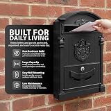 ZENO Letter Box Wall Mounted Postbox Black Large Traditional Mailbox with 2 Keys view 6