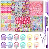 889 pcs Cute Girls Hair Ties Set Colorful Elastic Hair Bands Toddler Hair Accessories for Girls with 12 pcs Flower Hair Ties