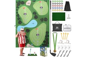 PARKWAY HOME Sticky Golf Chipping Game Set - 6x6 ft Metal Frame Option with Adjustable Clubs, 25 Sticky Balls, Turf Chipping Mat & Scoreboard - Backyard Golf Target Game for All Ages for Indoor/Outdoor Practice