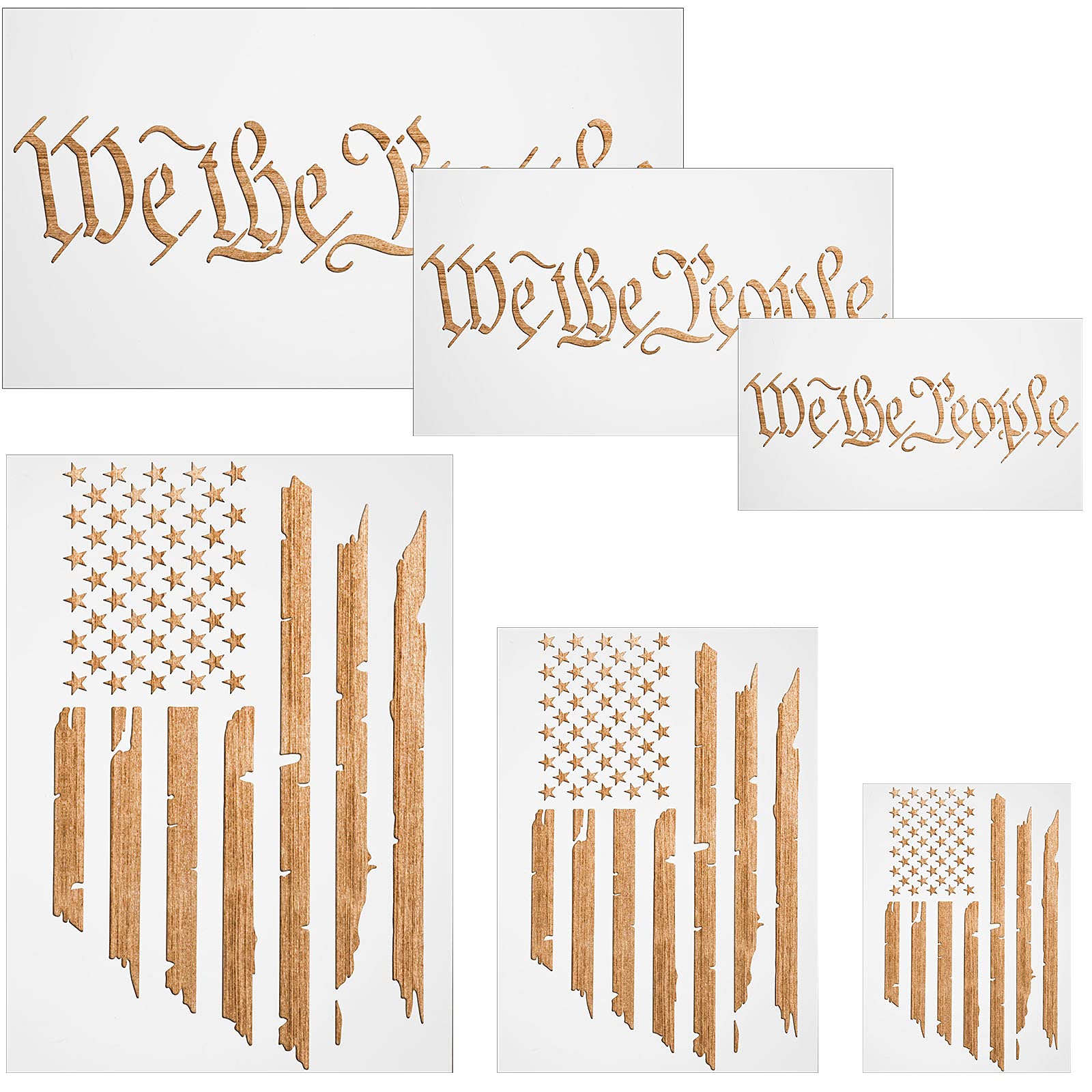 Photo 1 of 6 Pieces American Flag Stencils We The People Stencil Reusable Tracing Templates US Flag Painting Templates for Painting on Wood for DIY Card Albums Wall Floor Crafts Decors, 6 Sizes