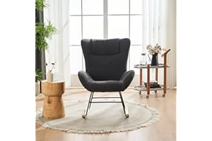 ROCKINGRUN Nursery Rocking Chair,Upholstered Glider Rocker Teddy,Modern Rocking Chair Nursery with Solid Wood Legs and High Backrest,Comfy Rocking Armchair for Nursery,Living Room,Bedroom,Grey