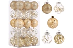 SUPREME XMAS 60mm/2.36inch Clear Christmas Ball Ornaments Set, 30ct Champagne Gold Christmas Ornaments Ball for Christmas Tree Decoration Shatterproof Transparent Baubles with Stuffed Decoration for Wedding Party