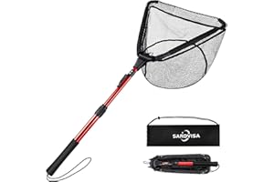 SARDVISA Upgraded Foldable Floating Fishing Net, Tangle-Free Coated Landing Net Extends from 27-35" with Telescoping Pole Handle, Fishing Gear for Ranger Boat, Kayak & Trout Salmon Bass Fishing, Gifts for Men