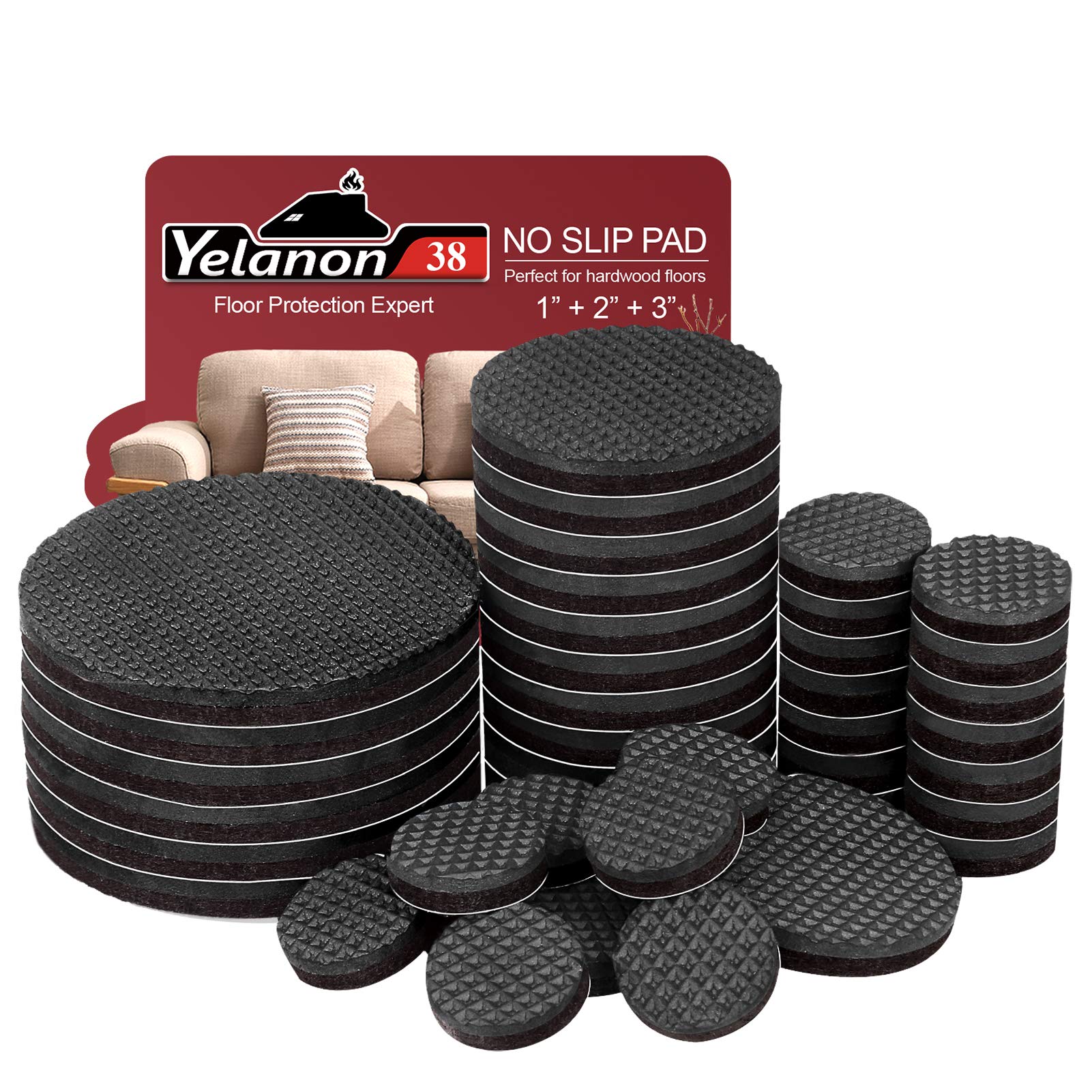 Yelanon Non Slip Furniture Pads 38pcs（25+50+75) mm Furniture Grippers, Non Skid Self Adhesive Rubber Feet Furniture Feet,Anti Slide Furniture Hardwood Floor Protector for Keep Couch Stoppers