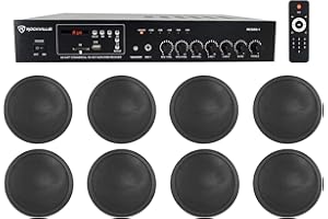 Rockville Commercial 70v Amp+(8) Black 5" Ceiling Speakers 4 Restaurant/Bar/Cafe